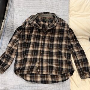 Eddie Bauer Men’s XL Cozy Plaid Button-Up Shirt in Black and Cream